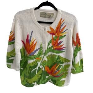 Vintage Design Options Bird of Paradise Floral Cardigan White Multi XL AS IS